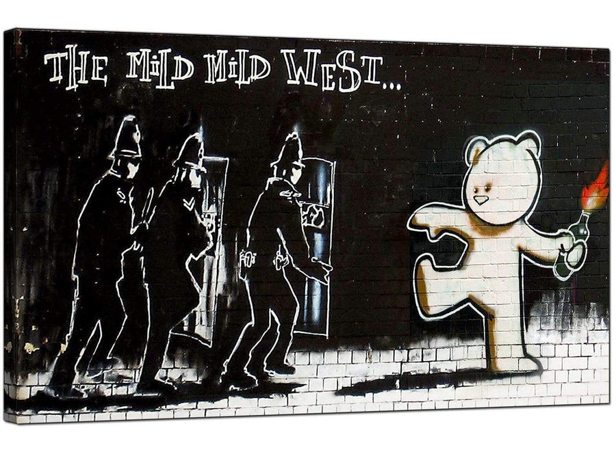 Banksy Canvas Pictures - Mild Mild West Teddy Bear Bomber - Urban Art