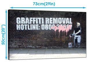 Banksy Canvas Art Prints - Boy Child Painting Over Graffiti Removal Hotline - Graffiti Art