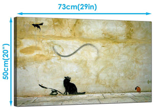 Banksy Canvas Art Prints - Cat and Flying Mouse - Graffiti Art