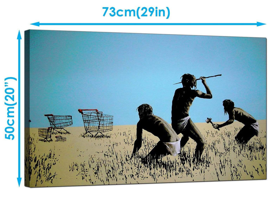 Banksy Canvas Art Prints - Tribal People Hunting Shopping Trolleys with Spears - Graffiti Art