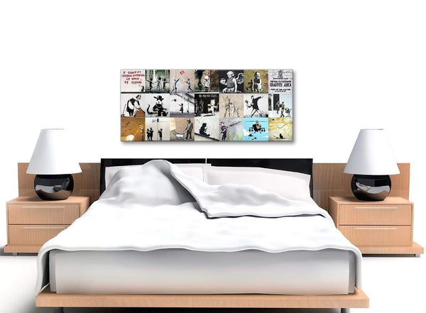 Cheap Banksy Graffiti Collage Canvas Wall Art Modern 120cm Wide 1356 For Your Bathroom