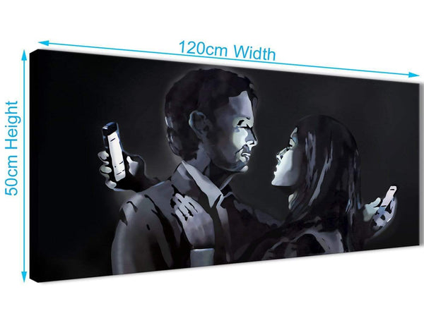 Cheap Banksy Mobile Lovers Graffiti Canvas Wall Art - 1212 Black White Grey - 120cm Wide Print