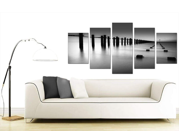 Modern Black White Beach Scenery Landscape Canvas