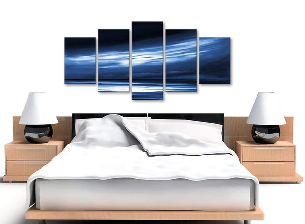 Cheap Extra Large Indigo Blue White Abstract Sunset Modern Canvas Wall Art Multi Set Of 5 160cm Wide 5332 For Your Living Room