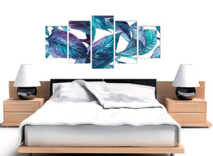 Cheap Extra Large Turquoise And White Tropical Leaves Canvas Split Set Of 5 5323 For Your Dining Room