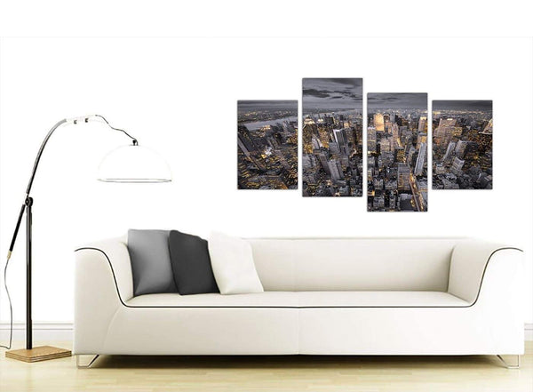 Black White Yellow New York Skyline Cityscape Canvas