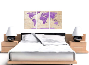 Cheap Large Purple Cream Map Of The World Atlas Canvas Split 3 Part 3312 For Your Office