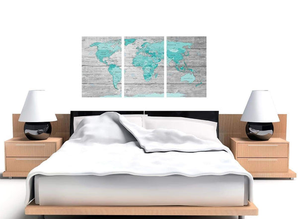 Cheap Large Teal Grey Map Of World Atlas Maps Canvas Split 3 Part 3299 For Your Office