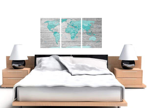 Cheap Large Teal Grey Map Of World Atlas Maps Canvas Split 3 Part 3299 For Your Office