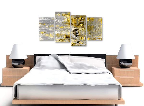 Cheap Large Yellow Abstract Painting Wall Art Print Canvas Split 4 Piece 130cm Wide 4357 For Your Dining Room