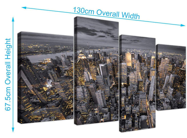 Black White Yellow New York Skyline Cityscape Canvas