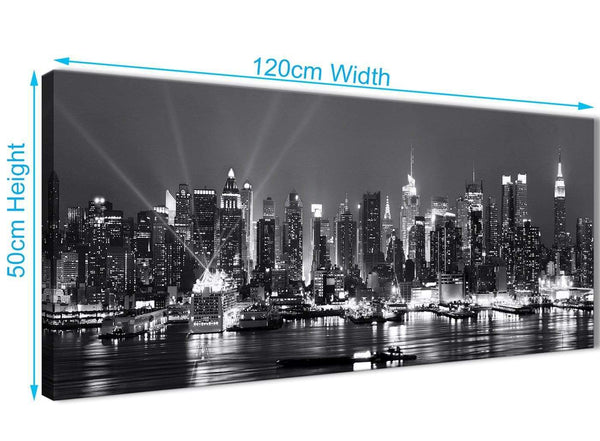 Cheap New York Hudson River Skyline Canvas Art Pictures - Landscape - 1435 Black White Grey - 120cm Wide Print