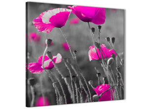 Cheap Pink Poppy Black Grey Flower Poppies Floral Bathroom Canvas Wall Art Accessories - Abstract 1s137s - 49cm Square Print