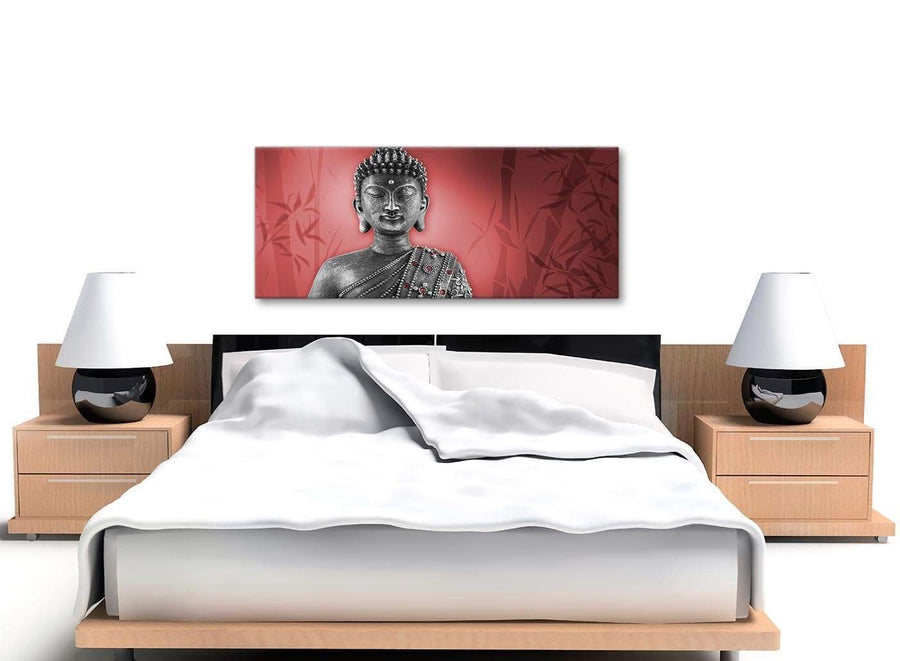 Cheap Red And Grey Silver Wall Art Prints Of Buddha Canvas Modern 120cm Wide 1331 For Your Hallway