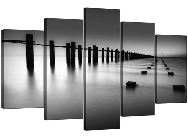 Five Part Set of Extra-Large Black White Canvas Art