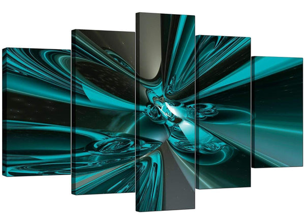Five Part Set of Living-Room Teal Canvas Art