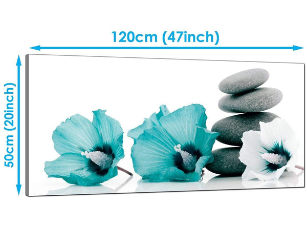 Living-Room Teal Extra Large Canvas of Flowers