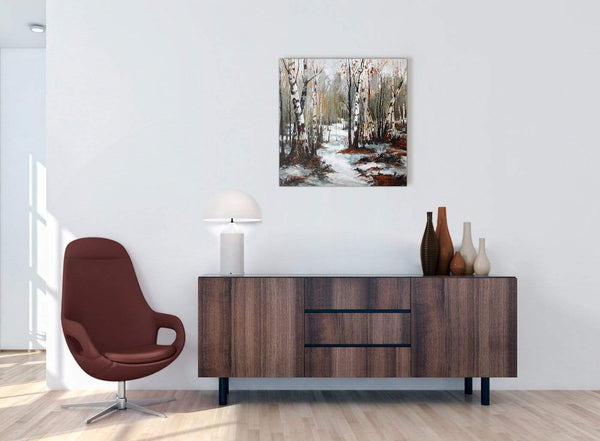 cheap woodland winter trees forest scene landscape canvas modern 64cm square 1s295m for your hallway