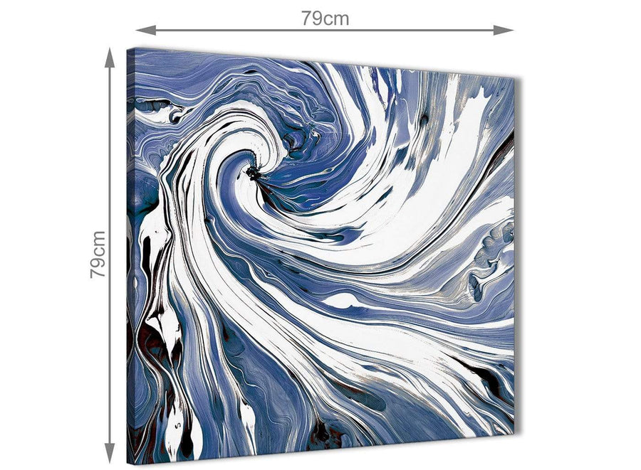 Chic Indigo Blue White Swirls Modern Abstract Canvas Wall Art Modern 79cm Square 1S352L For Your Dining Room