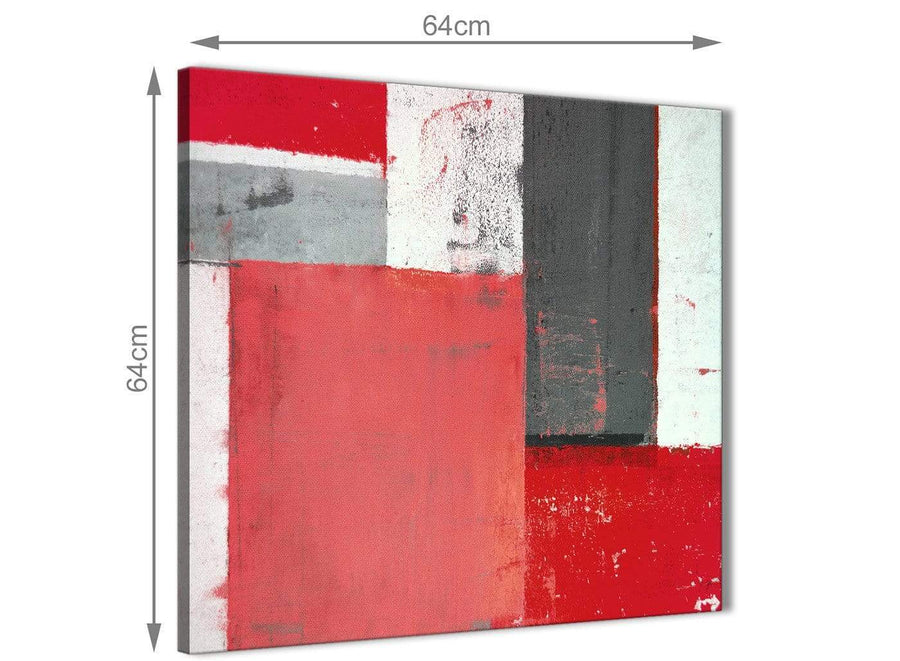 Chic Red Grey Abstract Painting Canvas Wall Art Modern 64cm Square 1S343M For Your Dining Room