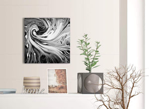 Contemporary Black White Grey Swirls Modern Abstract Canvas Wall Art Modern 49cm Square 1S354S For Your Living Room
