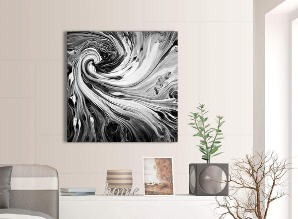 Contemporary Black White Grey Swirls Modern Abstract Canvas Wall Art Modern 79cm Square 1S354L For Your Kitchen