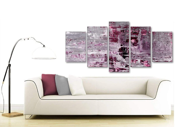 Contemporary Extra Large Plum Grey Abstract Painting Wall Art Print Canvas Split 5 Set 160cm Wide 5359 For Your Living Room