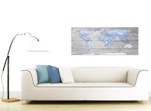 Contemporary Blue Grey Large Map Of World Atlas Maps Canvas Modern 120cm Wide 1303 For Your Study