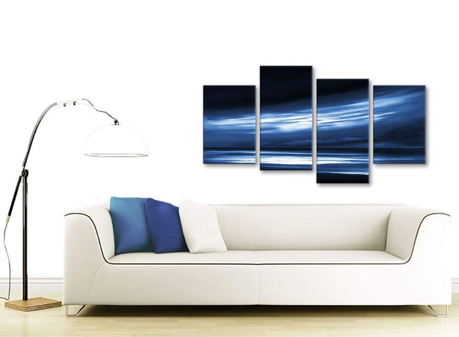 Contemporary Large Indigo Blue White Abstract Sunset Modern Canvas Wall Art Multi 4 Set 130cm Wide 4332 For Your Bedroom