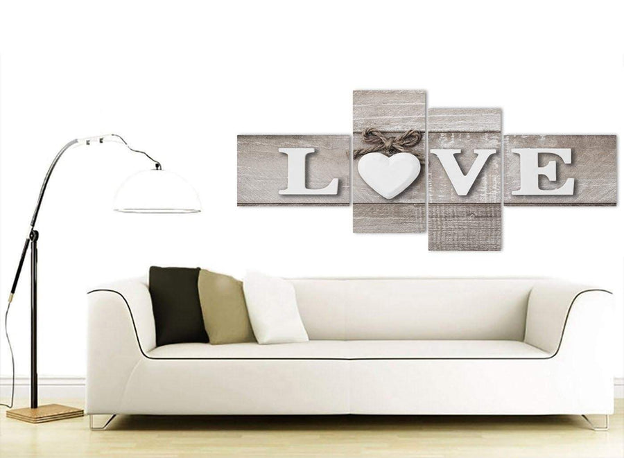 Contemporary Large Shabby Chic Love Quote Beige Canvas Split 4 Panel 4297 For Your Living Room