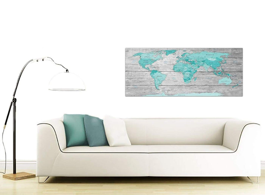 Contemporary Large Teal Grey Map Of World Atlas Maps Canvas Modern 120cm Wide 1299 For Your Office