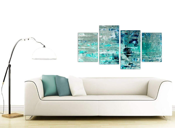 Contemporary Large Turquoise Teal Abstract Painting Wall Art Print Canvas Split 4 Set 4333 For Your Bedroom