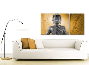 Contemporary Orange And Grey Silver Wall Art Prints Of Buddha Canvas Split Set Of 3 3329 For Your Hallway