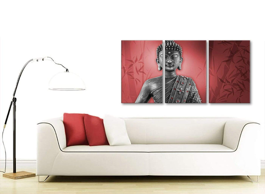 Contemporary Red And Grey Silver Wall Art Prints Of Buddha Canvas Split 3 Part 3331 For Your Dining Room