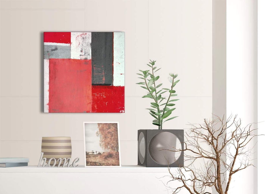 Contemporary Red Grey Abstract Painting Canvas Wall Art Modern 49cm Square 1S343S For Your Bedroom