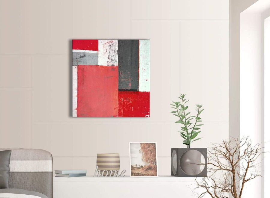 Contemporary Red Grey Abstract Painting Canvas Wall Art Modern 64cm Square 1S343M For Your Dining Room