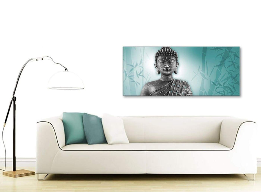 Contemporary Teal And Grey Silver Wall Art Prints Of Buddha Canvas Modern 120cm Wide 1327 For Your Hallway