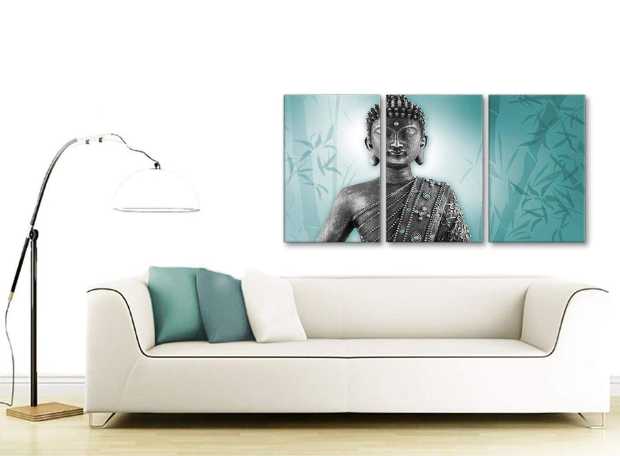 Contemporary Teal And Grey Silver Wall Art Prints Of Buddha Canvas Multi 3 Panel 3327 For Your Living Room