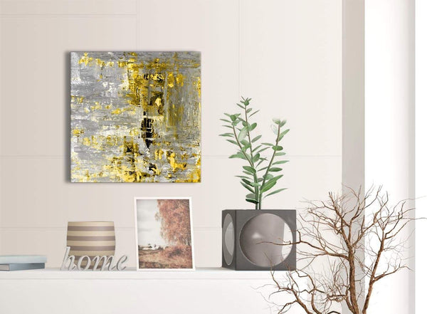Contemporary Yellow Abstract Painting Wall Art Print Canvas Modern 49cm Square 1S357S For Your Kitchen