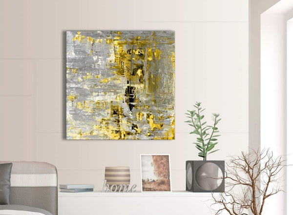 Contemporary Yellow Abstract Painting Wall Art Print Canvas Modern 79cm Square 1S357L For Your Kitchen