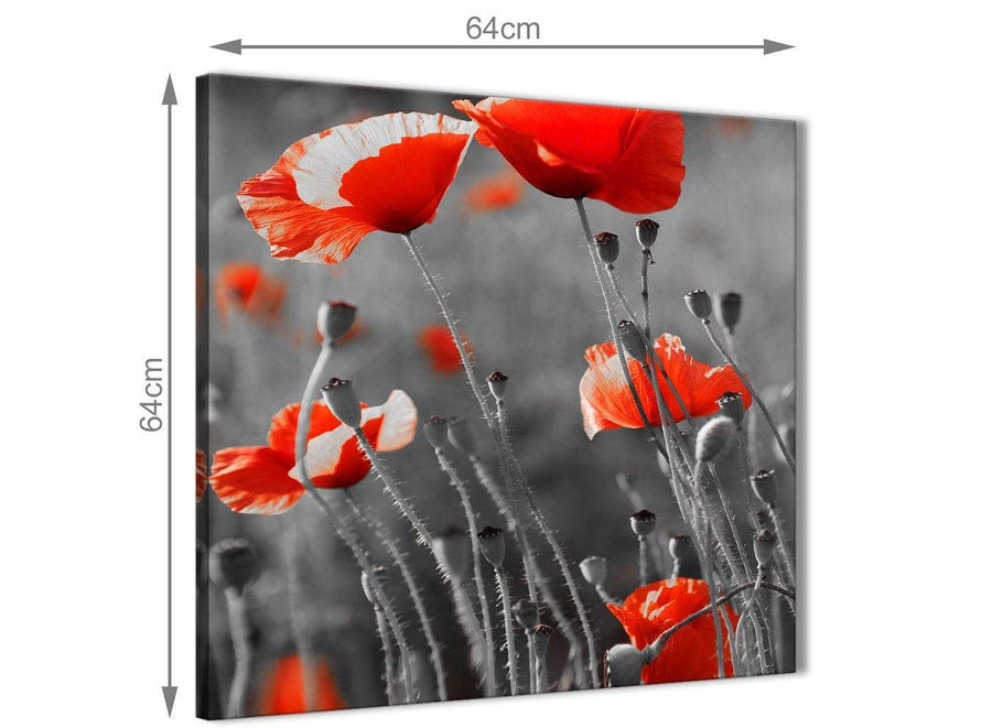 Contemporary Red Poppy Black White Flower Poppies Floral Canvas Living Room Canvas Pictures Decor - Abstract 1s135m - 64cm Square Print