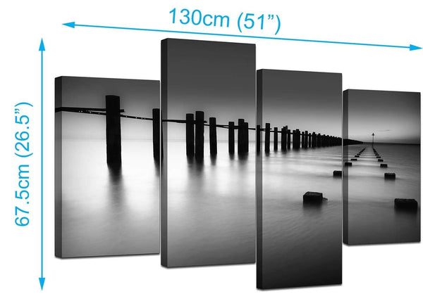 4 Panel Set of Extra-Large Black White Canvas Wall Art
