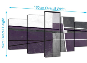 Extra Large 5 Panel Aubergine Grey Painting Abstract Dining Room Canvas Wall Art Decor - 5392 - 160cm XL Set Artwork