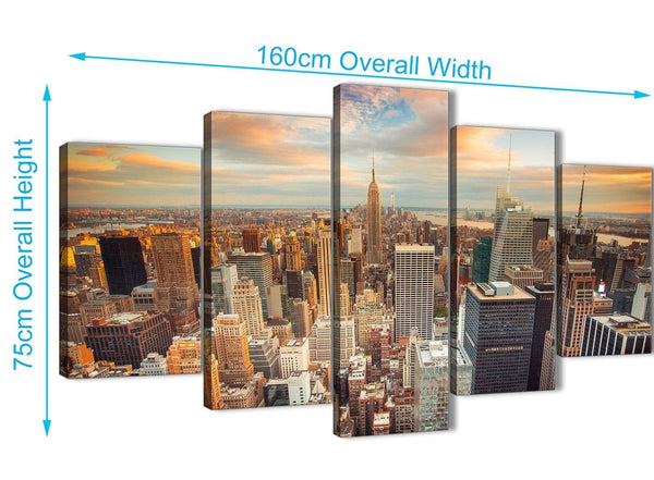 Extra Large 5 Piece Landscape Canvas Wall Art Pictures - New York Skyline Sunset Manhattan Cityscape - 5202 - 160cm XL Set Artwork