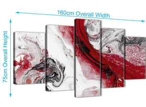 Extra Large 5 Piece Red and Grey Swirl Abstract Bedroom Canvas Wall Art Decor - 5467 - 160cm XL Set Artwork