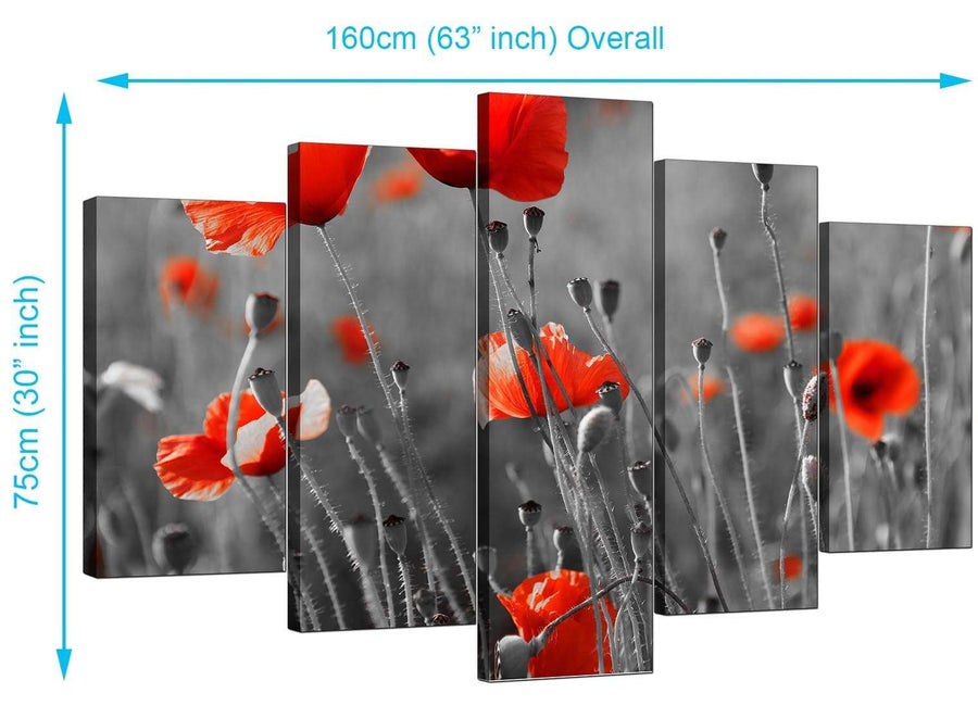 Set Of Five Living-Room Red Canvas Pictures