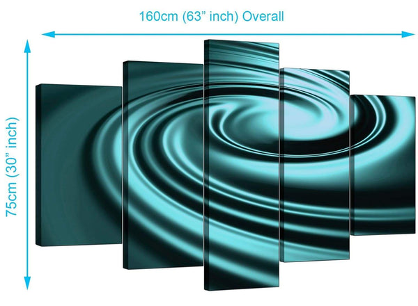 Five Panel Set of Extra-Large Teal Canvas Art