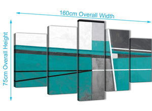 Extra Large 5 Part Teal Grey Painting Abstract Bedroom Canvas Wall Art Decorations - 5389 - 160cm XL Set Artwork