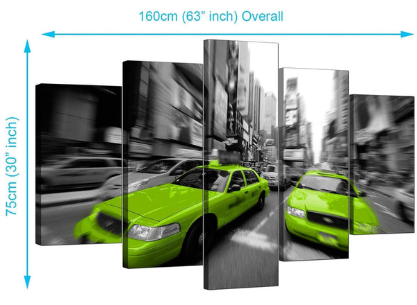 Set Of Five Living-Room Lime Green Canvas Picture