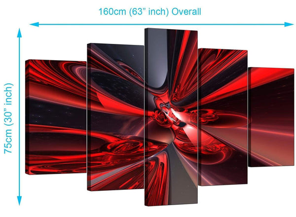 5 Piece Set of Living-Room Red Canvas Art
